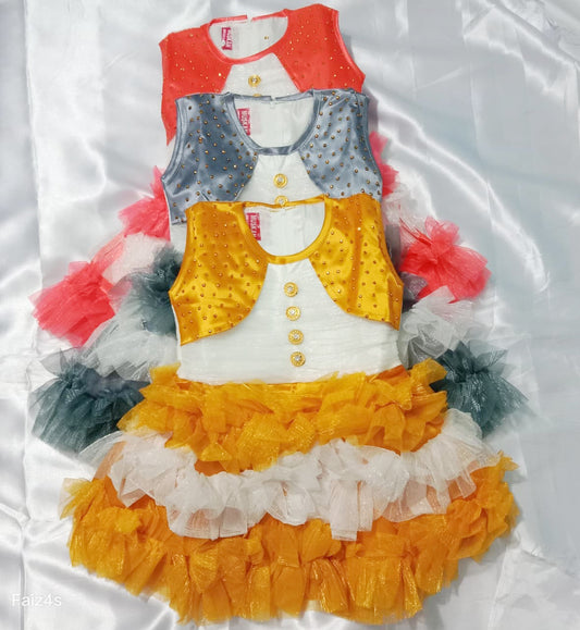 Faiz4s | Modern and Stylish net | Sleeveless Baby Girl Frock |Dress | 2  - 3 Years | F4S1001