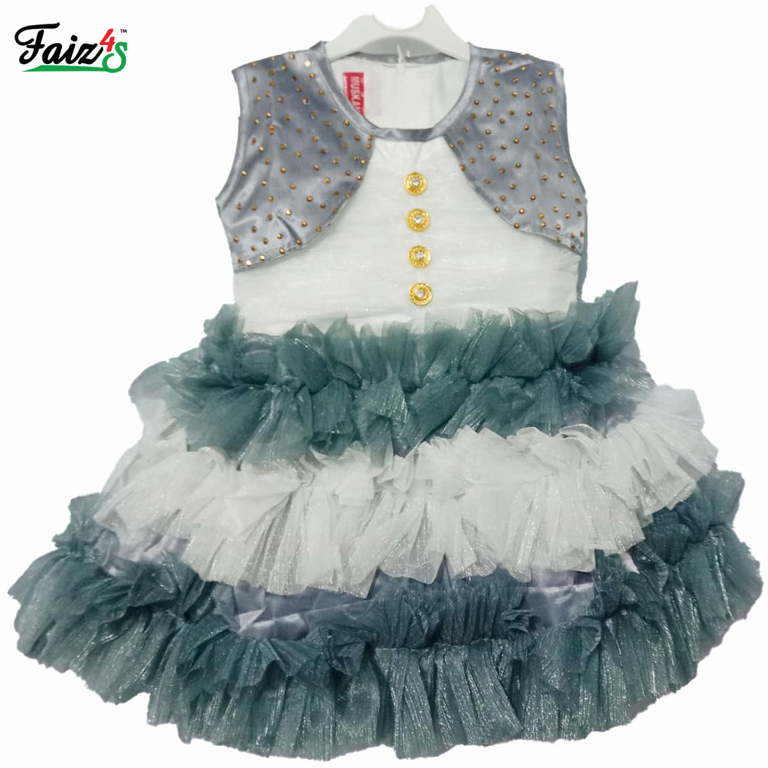 Faiz4s | Modern and Stylish net | Sleeveless Baby Girl Frock |Dress | 2  - 3 Years | F4S1001
