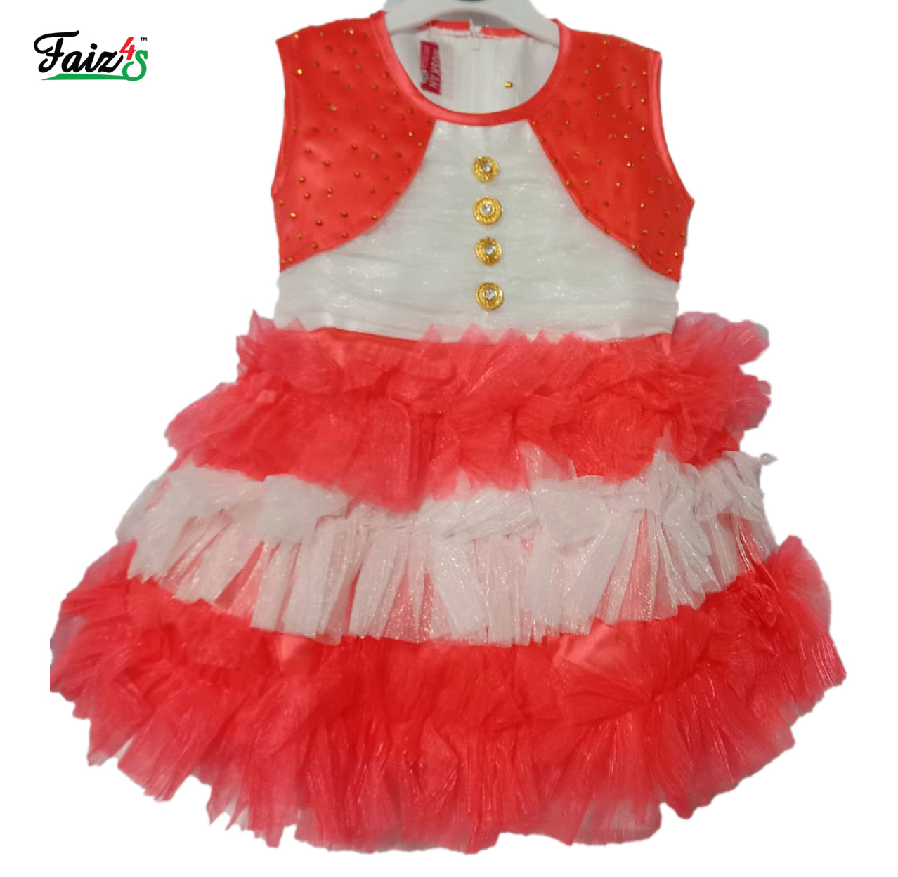 Faiz4s | Modern and Stylish net | Sleeveless Baby Girl Frock |Dress | 2  - 3 Years | F4S1001