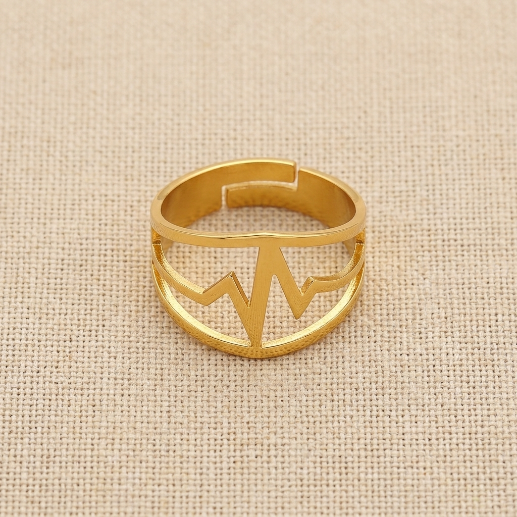 Stainless Steel Heartbeat Adjustable Ring | F4S1033