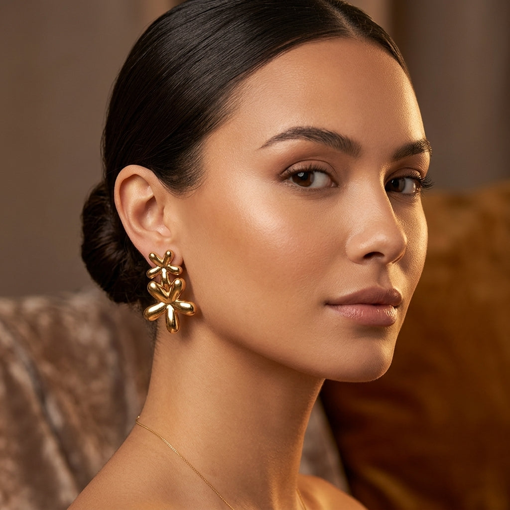 Stainless Steel Floral Earrings F4S1035 |18K Gold plated | 316L Grade | anti tarnish