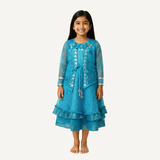 Faiz4s | Modern net Frock For Girl |  Full Sleeve | 5 - 8 Years | F4S1007