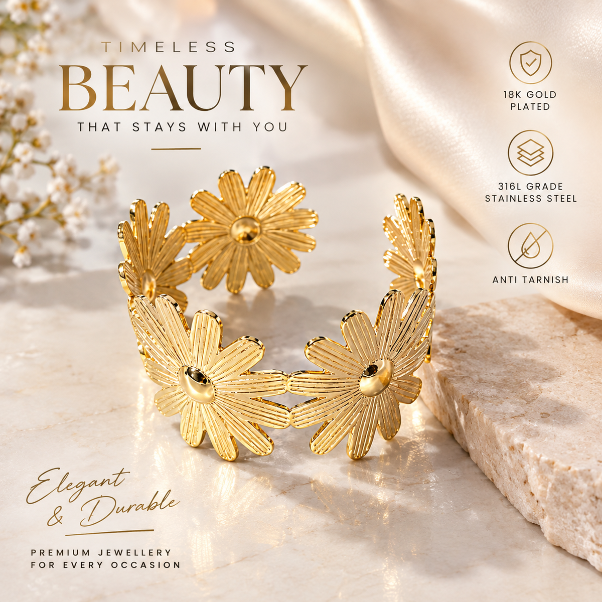 Stainless steel cuff Bangle |18K Gold plated | 316L Grade | anti tarnish | F4S1031