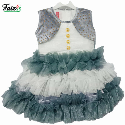 Faiz4s | Modern and Stylish net | Sleeveless Baby Girl Frock |Dress | 2  - 3 Years | F4S1001
