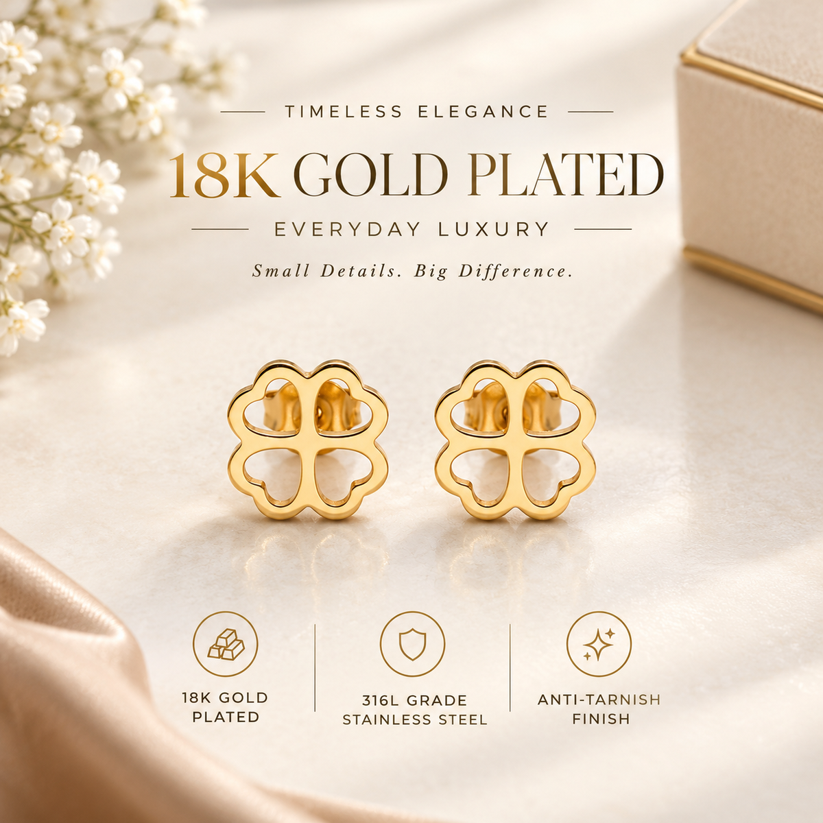 Stainless steel Stud Earrings F4S1039 |18K Gold plated | 316L Grade | anti tarnish