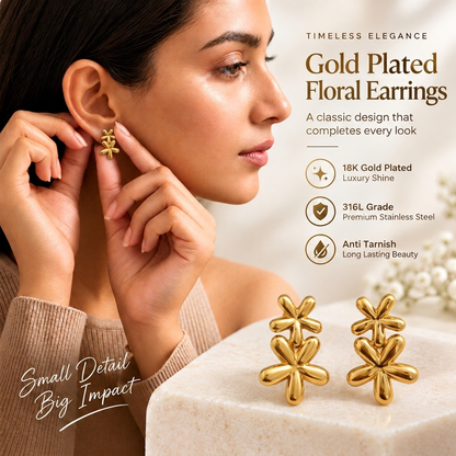 Stainless Steel Floral Earrings F4S1035 |18K Gold plated | 316L Grade | anti tarnish