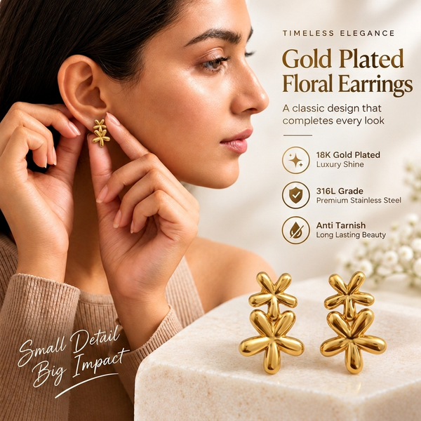 Stainless Steel Floral Earrings F4S1035 |18K Gold plated | 316L Grade | anti tarnish