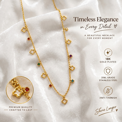 Korean Necklace for Women | Trendy Multicolor Stone Pendant Chain | F4S1032