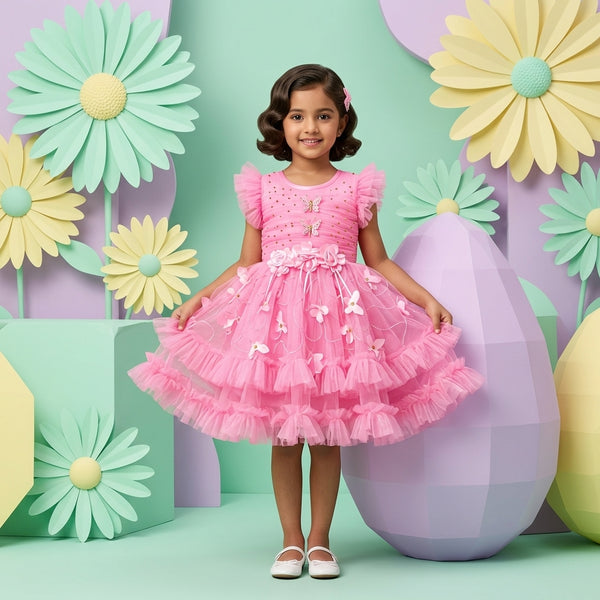 Faiz4s | Modern net Frock For Girl | Sleeveless Dress | 2 -13 Years | F4S1008