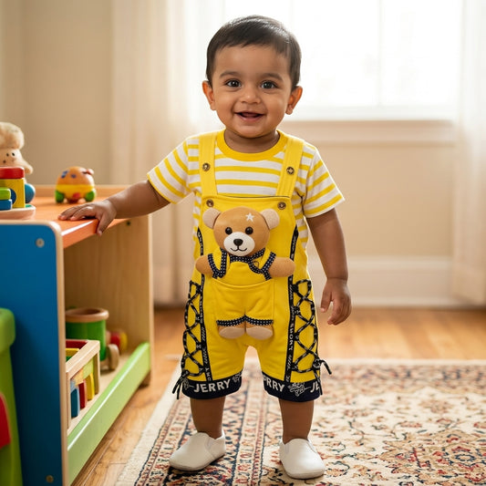 Faiz4s | Baba Suit with Teddy Bear | baby boy and baby girl dungaree| 1 - 2 Years | F4S1006
