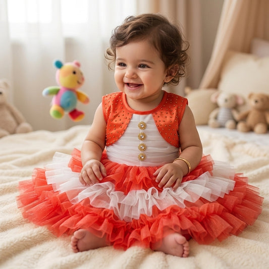 Faiz4s | Modern and Stylish net | Sleeveless Baby Girl Frock |Dress | 12  - 18 months | F4S1001