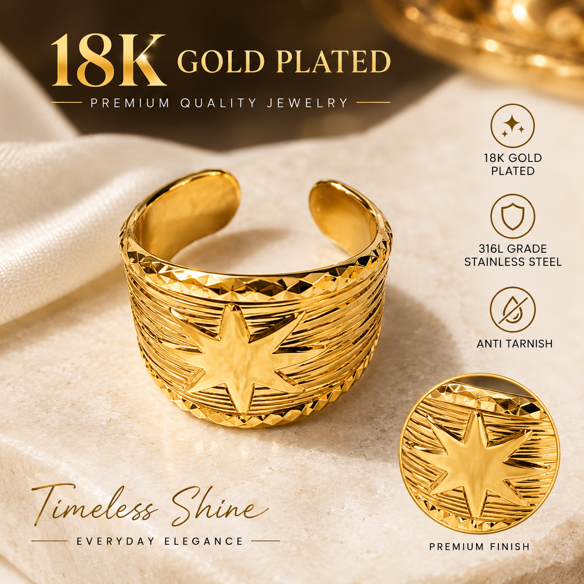 Stainless steel Adjustable Star Ring | F4S1038