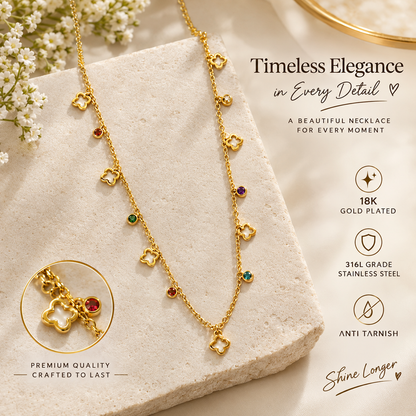 Korean Necklace for Women | Trendy Multicolor Stone Pendant Chain | F4S1032