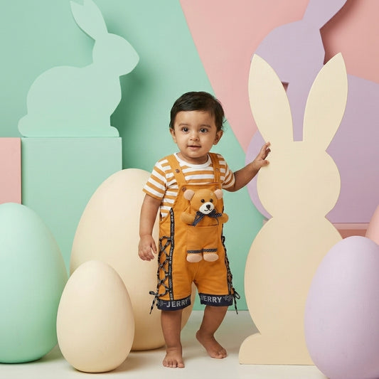 Faiz4s | Baba Suit with Teddy Bear | baby boy and baby girl dungaree| 1 - 2 Years | F4S1006