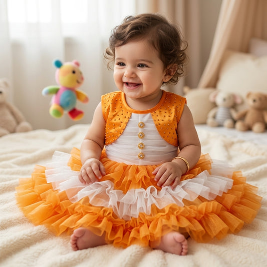 Faiz4s | Modern and Stylish net | Sleeveless Baby Girl Frock |Dress | 12  - 18 months | F4S1001