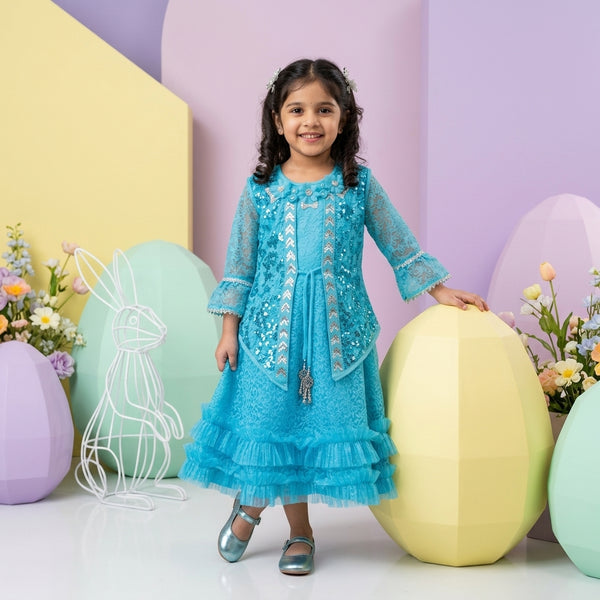 Faiz4s | Modern net Frock For Girl |  Full Sleeve | 5 - 8 Years | F4S1007