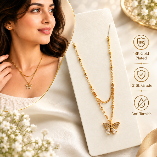 Layered Butterfly Necklace | Stainless steel Chain | F4S1029